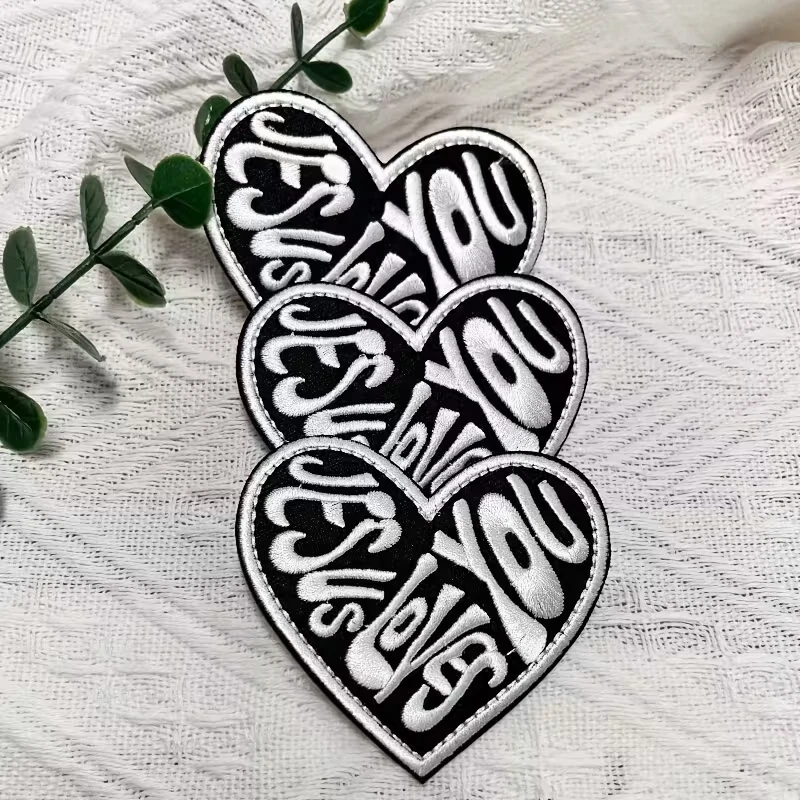 1pc Jesus Loves You Embroidery Patches - Heart-Shaped Iron-On/Sew on Decorative - Image 4 of 4