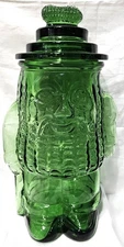 Vtg Planters Mr Peanut Green Glass Peanut Display Peanut Cookie Jar 13” Rare EUC