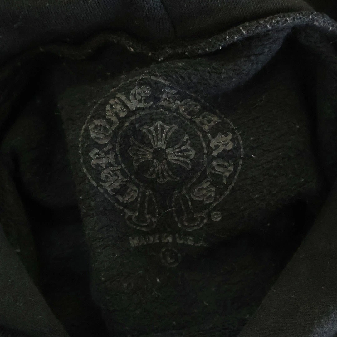 Felpa con cappuccio pullover CHROME HEARTS SWTSHRT PLVR stampa logo braccio nero marrone usata 99a79