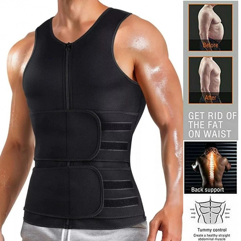 Men Sauna Sweat Vest Waist Trainer Body Shaper Weight Loss Tank Top Suit Workout - Image 3 of 4