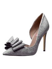 Betsey Johnson Silver Glitter Prince d  Orsay Pumps w/ Layered Bow - Size 7