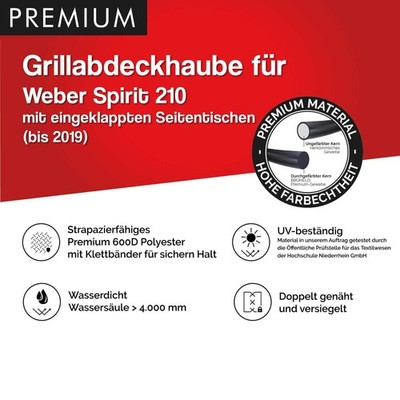 Premium Grillabdeckhaube Weber Spirit 210 (bis 2019) eingeklappten Seitetische