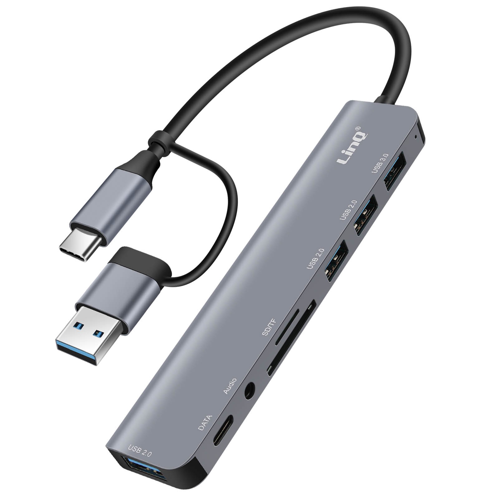 Hub USB LinQ 5 Gbps transfert rapide lecteur SD TF et prise audio jack 3.5mm