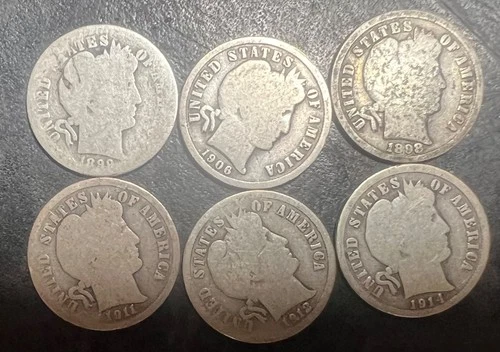 6Silver Barber Dimes Spanning From 1899 To 1915 In AG And VG Condition Lot #464