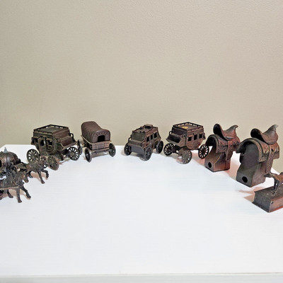 Vintage Die Cast Miniature Pencil Sharpener Lot Wagons Saddle Horse