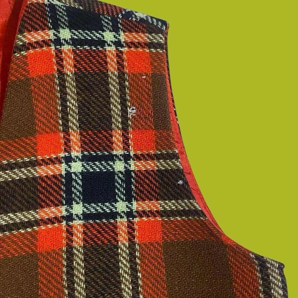 Vintage 60s 70s 2 Piece Mini Skirt And Vest Plaid Set XS - Image 4 of 4