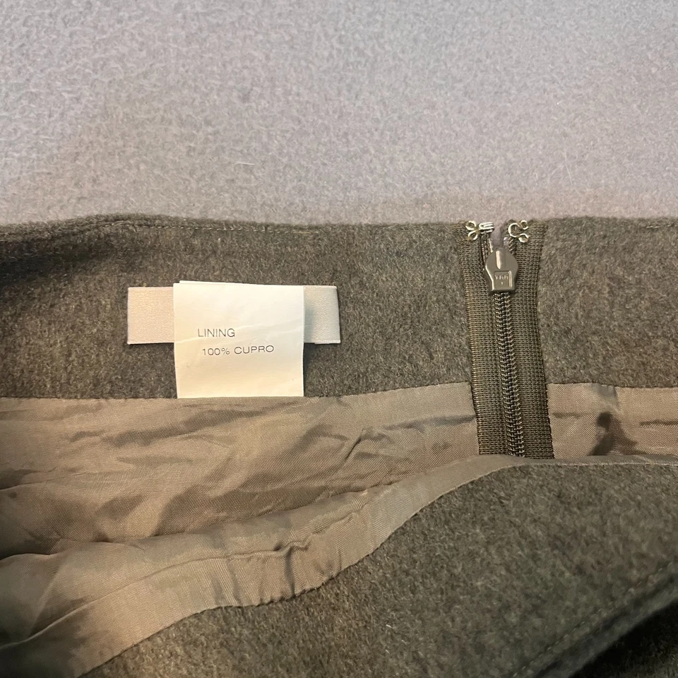 TSE New York 女式 6 码羊绒铅笔裙缎面下摆橄榄绿色 Cupro 有衬里 — 第 2/4 张图片