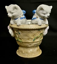 Vtg Cat Kitten Planter Vase Figurine 1950's 5” Hand Painted Lipper & Mann L&M