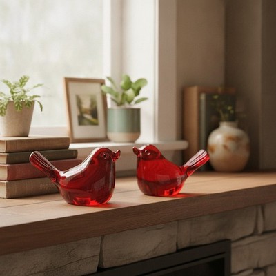 2PCS Crystal Bird Figurine - Handmade Blown Glass Birds Animals Figurine