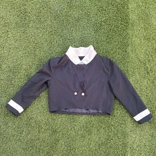 Joan Walters Black Cropped Jacket Cream Collar Cuffs Double Button Women Size L