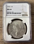 1922-P Peace Dollar NGC MS64 90% Silver