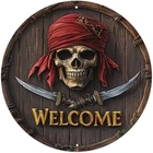 Retro Pirate Welcome Vintage Round Tin Metal Signs Home Décor 8x8