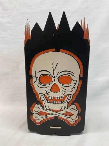 Antique German Halloween Skull & Crossbones 4 Sided Die Cut Candle Lantern