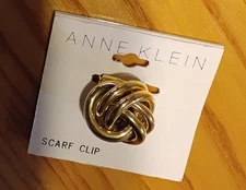 Vintage Anne Klein Scarf Clip Gold Tone Twisted Rope Knot Round Glossy 