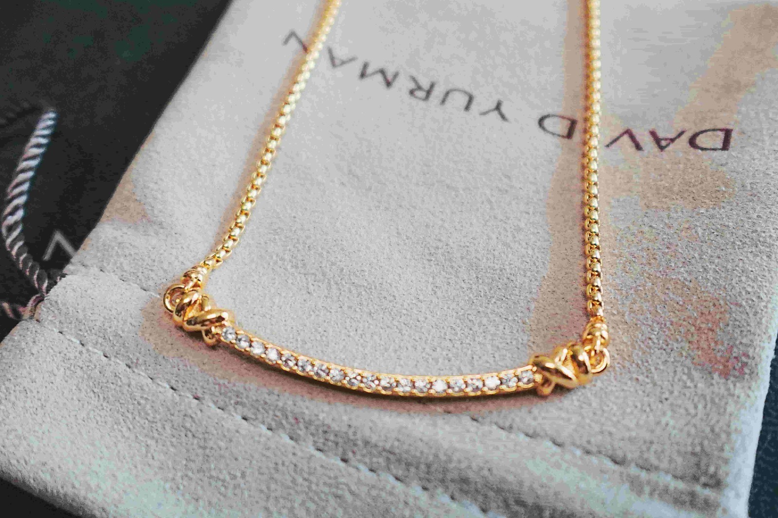 NEW/DAVlDYurmanSterling&GOLD 750&Crossover/Bar Pendant Necklace withDiamonds