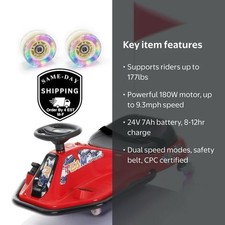 Red 24V180W Kids Ride On Cart Electric Drifting Go Kart 360 Music,USB,Bluetooth
