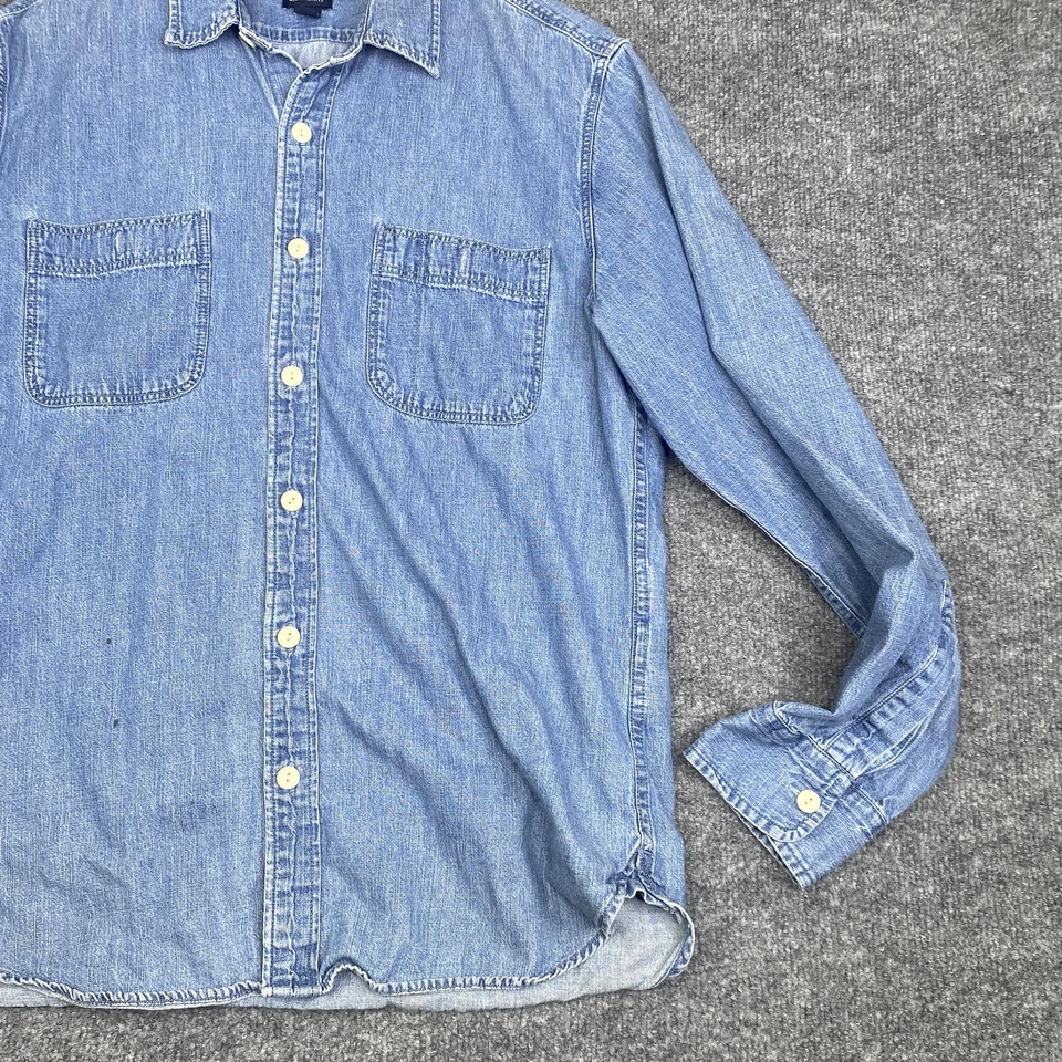 J.Crew Chambray Shirt Mens Medium Blue Slim Untucked Long Sleeve Button Front - Image 3 of 4