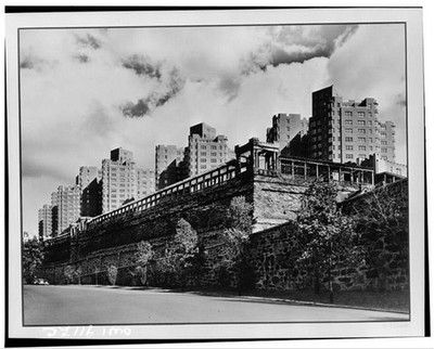 Photo:New York City NY 1940s Elevated Railroad Viaduct Apartment Buildings
