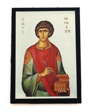 Greek Orthodox MDF Icon of Saint Panteleimon 10x7cm