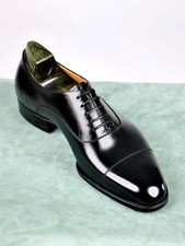 Premium Quality Men's Shinny Black Leather Oxford Lace Up Cap-Toe Formal Shoes