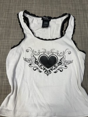 Y2K Thorn & Fable Women's Lace Trim White Tank Top Sz M Emo Goth