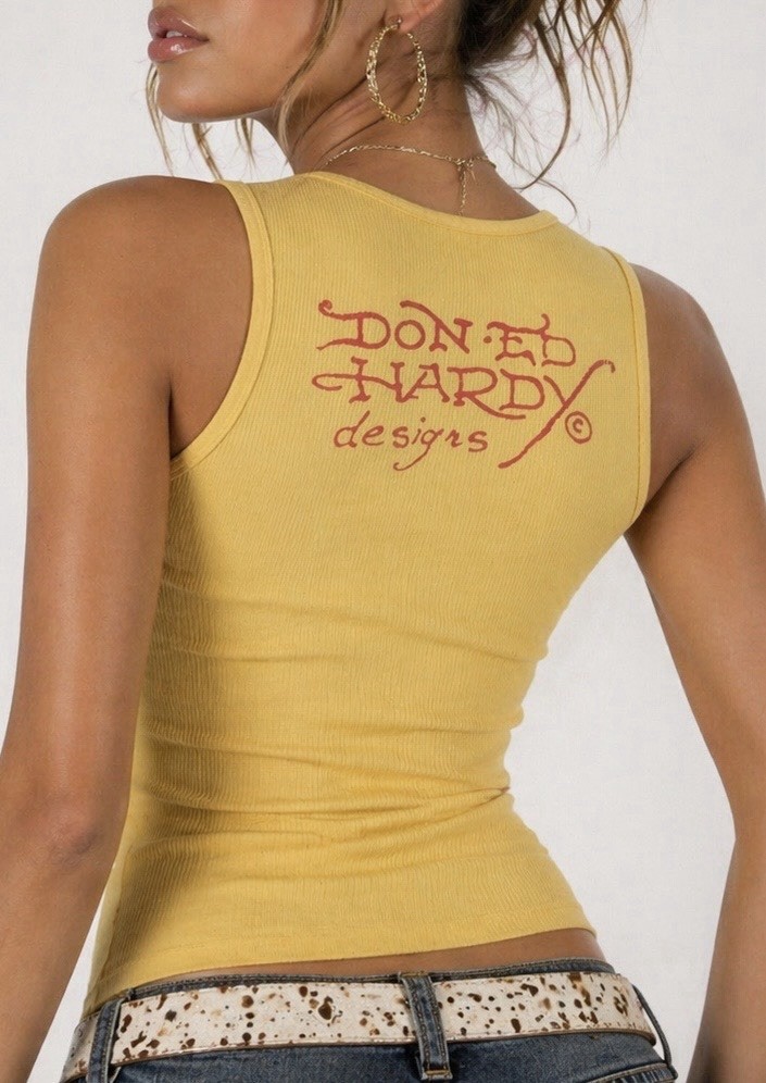 Ed Hardy Tank Top One Size Yellow Skull Graphic Y2K Vintage