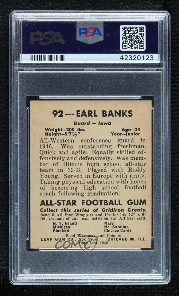 1948 Leaf Earl Banks #92 PSA 5 - Image 2 of 2