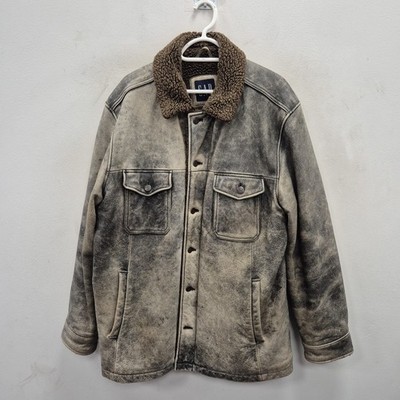 Gap Vintage Distressed Leder Flieger Trucker Sherpa gefüttert Mantel Jacke Large