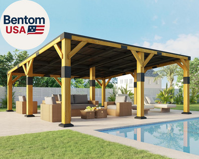 20' X 20' Cedar Wood Gazebo with Sloped Galvanized Steel Roof, Hardtop Gazebo Pa