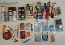 large lot of over 100 sewing items threads needles snaps tapes pins more