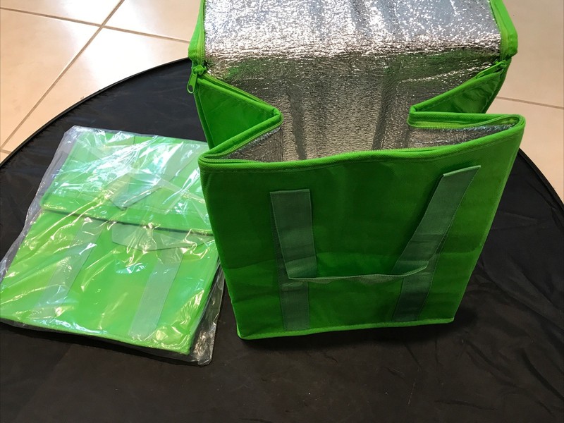 Qty 2 NEW INSULATED REUSABLE GROCERY BAG GREEN Thermal Zipper Shopping Tote