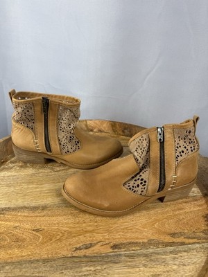 Nusse & Cloud Tan Leather Ankle Boots Laser Cut Zip Comfort Size 38