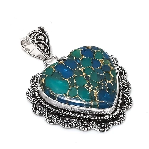 Copper Green Tourmaline Gemstone Handmade 925 Sterling Silver Pendant 2.01" L449