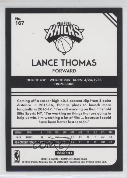 2016-17 Panini Complete Lance Thomas #167 - Image 2 of 2