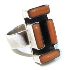 TAXCO .925 Sterling Silver Unique Inlay Ring from Mexico Size 8.5