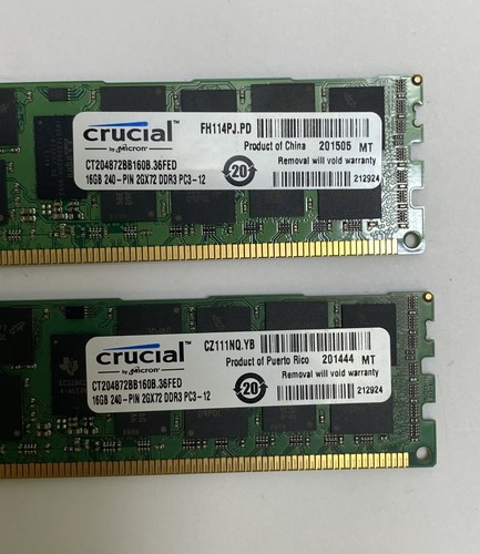 32GB (2 x 16GB) Crucial CT204872BB160B.36FED PC3-12800R 2Rx4 DDR3 Server Memory - Afbeelding 2 van 3