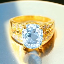 Aquamarine Gemstone With 14K Solid Yellow Gold Ring For Men's BL261