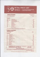 SUBBUTEO RETAIL PRICE LIST calcio table soccer 1974/5