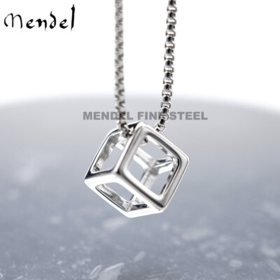 MENDEL Fashion Mens Womens Geometry Charm Cube Pendant Necklace For Women Men