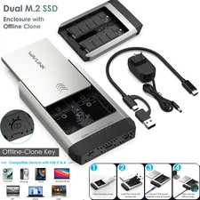 Dual M.2 SSD Enclosure with Offline Clone NVMe 10Gbps USB-C 8TB NVMe and AHCI