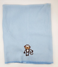 Garanimals Baby Blanket Monkey Blue Fleece Sewn Trim Boy B79