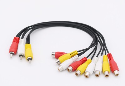 3 RCA Male Jack to 9 RCA Female Plug Splitter Audio DVD Video AV Adapter Cable