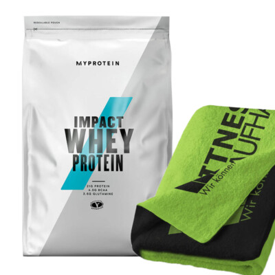 Myprotein Impact Whey Protein 1000g Eiweiss Geschmack wählbar + Fitness Handtuch