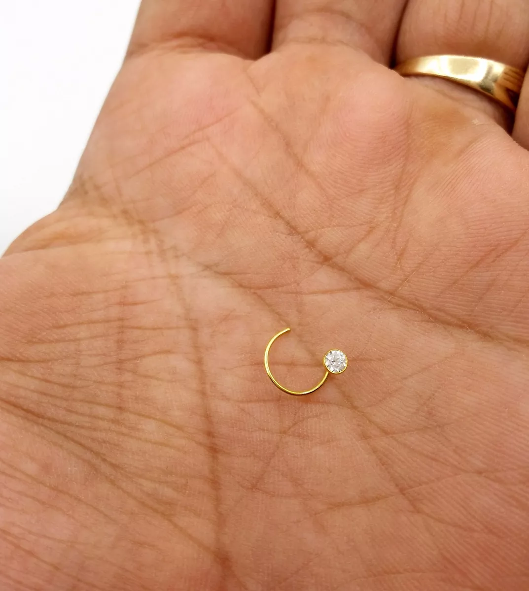 4 MM 18k Gold Nose Pin Stud Ring White Stone Simple Jewel Best