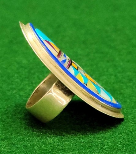 NATIVE AMERICAN ZUNI NAVAJO STERLING SILVER MULTI STONE INLAY RING SIZE 8.5 - Picture 11 of 21