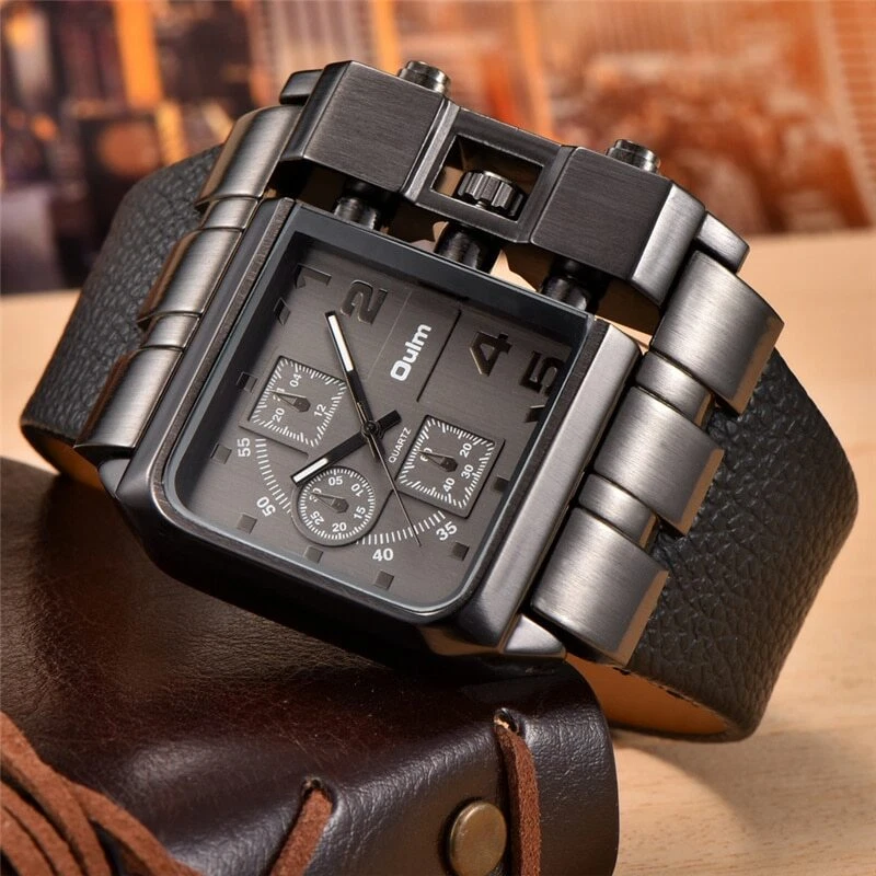 Reloj De Pulsera Grande Para Hombre Casual Esfera Cuadrada Correa