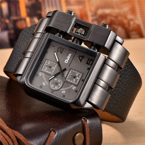 Reloj De Pulsera Grande Para Hombre Casual Esfera Cuadrada Correa Ancha  Cuarzo | eBay
