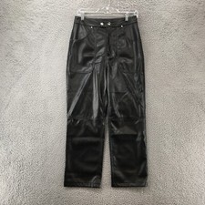Fashion Nova Leather Straight Pants Womens M Black Polyester Blend High Rise NEW