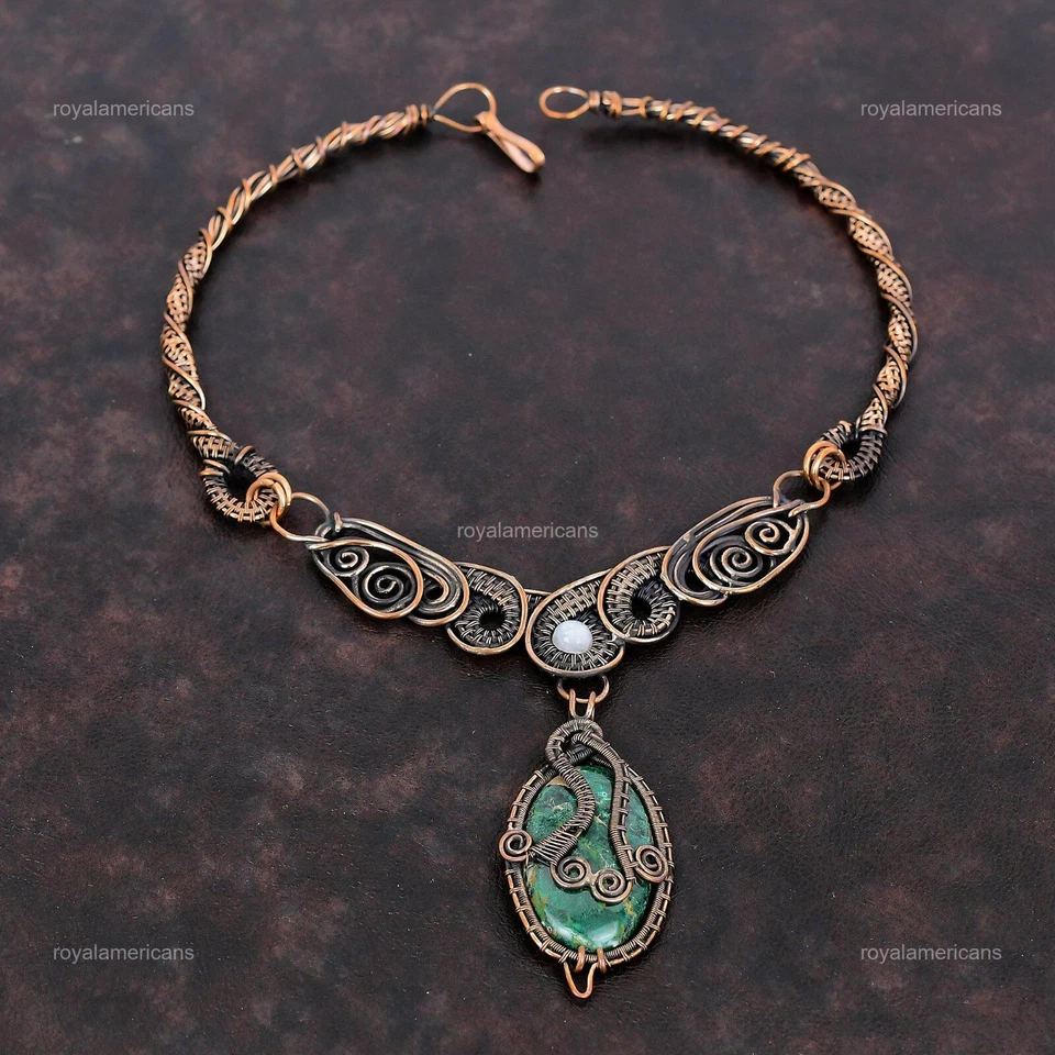 Collar de cadena envuelto en alambre de cobre joyería crisocola de cuprita para mujer 18,0" Foto 4 de 4