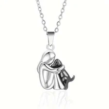 Hug Pendant Necklace Pet Dog Lover Girl Necklace Silver Color Black Fashion New